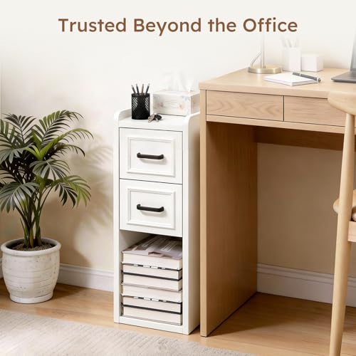 Narrow Nightstand Set of 2, Modern White Bedside Table with Drawers & Open Shelf, Modern End Table for Bedroom Small Spaces, Apartments, Renters - color: Narrow White