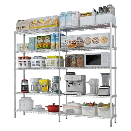 5-Tier Shelf, Adjustable Wire Metal Rack Shelving, Heavy Duty Standing Storage Shelves, Garage, Kitchen, Office, Bathroom, Shelfs Easy Assembly, 69.7" W x 16" D x 71" H, Chrome - color: Chrome, size: 5-tier 69.69"W x 15.75"D x 70.87"H