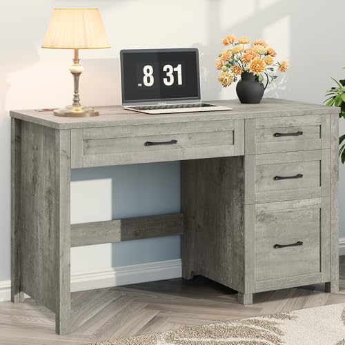 Halitaa Farmhouse 47" Executive Desk, Computer Desk with File Drawer and Charging Station, Workstation for Home Office, Study.Grey - color: Grey, size: with Charging Station