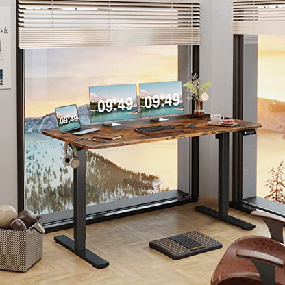 Furmax 55 Inches Electric Height Adjustable Standing Desk Home Office Desk | Large Sit Stand Up Computer Desk Memory Preset with T-Shaped Metal Bracket, Brown - color: Brown, size: 55 Inch