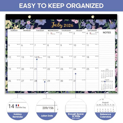 Desk Calendar 2026-2027, 18-Month Calendar Runs from July 2026 to December 2027, Large 17" x 12" Monthly Desktop & Wall Calendar for Home & Office - Midnight Garden - color: g-Midnight Garden, size: Jul 2026 – Dec 2027