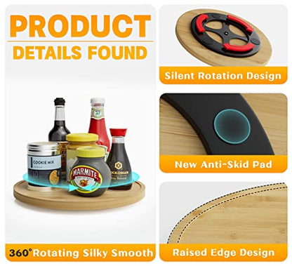 Lazy Susan Organizer Homerays 10 Inch Non-Skid Bamboo Lazy Susan for Kitchen Rotating Spice Rack for Kitchen Cabinet, Wood Turntable for Kitchen Countertop Organizer - size: 10" - Bamboo