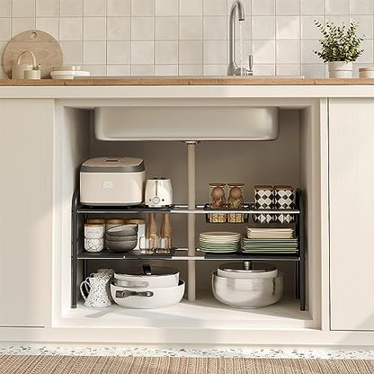 NETEL Under Sink Organizers and Storage, 2 Tier Expandable Under Cabinet Organizer Shelf with 2 Baskets and 6 Panels, Expandable Shelf for Cupboard, Kitchen, Bathroom, Shoe Storage Rack - size: 6 Panels and 2 Baskets