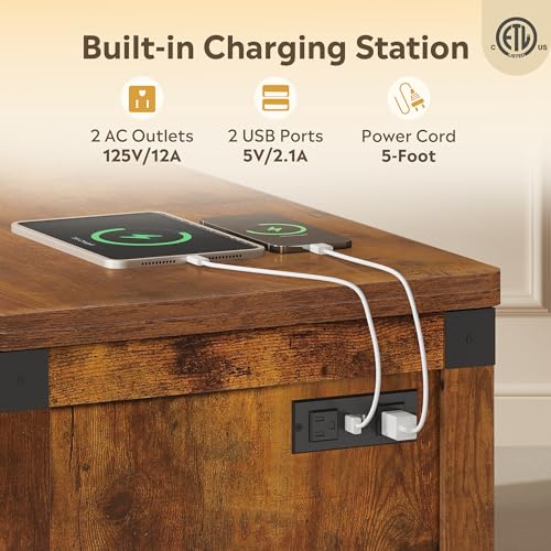 WLIVE 40" Lift Top Coffee Table, 4 in 1 Coffee Tables with Storage, 2 Fabric Drawers, LED Light and USB, Modern Coffee Table with Hidden Compartment for Living Room, Dining Room, Rustic Brown - color: Rustic Brown