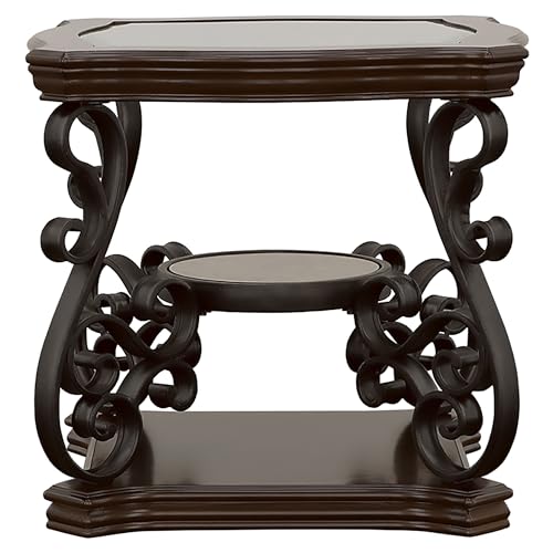 Coaster Home Furnishings - Laney - 1-Shelf Glass Top Rectangular End Table with Metal Legs, Scrollwork Design and Polished Wood Surface - Living Room - 26-Inch - Dark Merlot - 702447