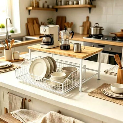 Kitchen Counter Shelf, Small Kitchen Shelf Microwave Stand with Bottom Storage Basket, Storage Microwave Shelf for Office, Living Room, Bedroom(White) - color: White