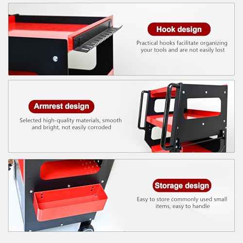4-Level Multi Purpose Tool Trolley Cart with Cabinet & Locking Caster | Mechanic workshop service utility cart, full 360° locking wheels, storage chest organizer for garage repair use