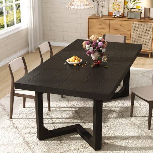Hlivelood 71 Inch Farmhouse Dining Table, Solid Wood Rustic Kitchen Table, Large Wooden Rectangular Dinner Table for Dining Room, Home Office, Living Room Furniture, Easy Assembly, Black - color: Black