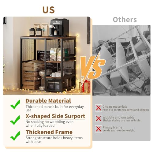 METYERRY Kitchen Bakers Rack with Power Outlet, Microwave Stand with Drawer, Mini Fridge Stand with Adjustable Shelves,Mini Fridge Cabinet Suitable for Dining Room, Dorm,Home, Rustic Brown - color: Rustic Brown