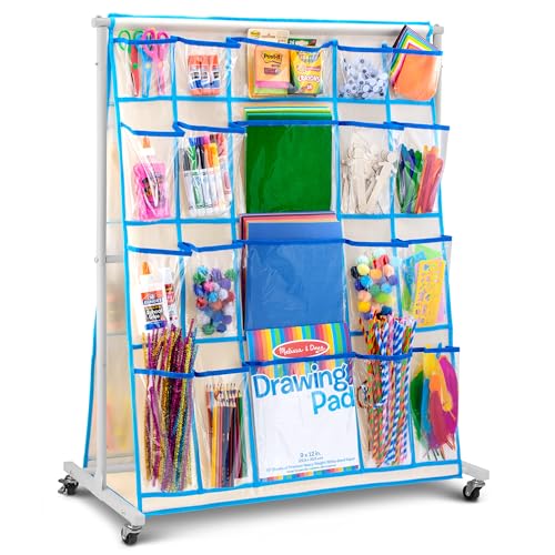 Craft Rolling Cart with Wheels - 40 Pocket Craft Storage Organizer for Kids