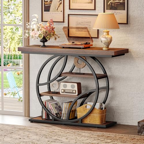 Huuger 41.3 Inch Entryway Table, Modern Console Sofa Table, Accent Table with Shelves, for Entry, Hallway, Entrance, Foyer, O-Shaped Metal Frame, Dark Walnut - color: Dark Walnut, size: 11.8"D x 41.3"W x 31.5"H