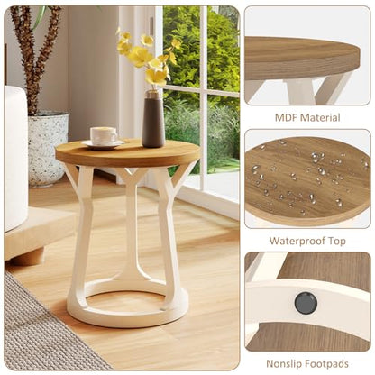 Kinfant Accent Side Table - Vintage Wood End Table Sofa Table with Bottom Shelf for Living Room, Bedroom, Office (1-Pack-White and Brown) - style: 1-pack-White and Brown
