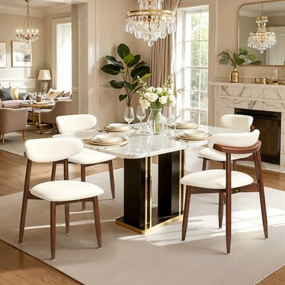 CHUN YI Dining Chairs Set of 2, Upholstered Solid Wood Dining Room Chairs, Mid Century Modern Fabric Kitchen Side Chairs with Ergonomic Curved Back, Beige - color: Beige, size: Set of 2