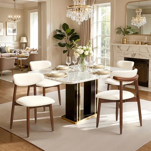 CHUN YI Dining Chairs Set of 8, Upholstered Wooden Dining Room Chairs, Mid Century Modern Fabric Kitchen Chair with Ergonomic Curved Backrest, Beige (Only Chairs) - color: Beige, size: Set of 8