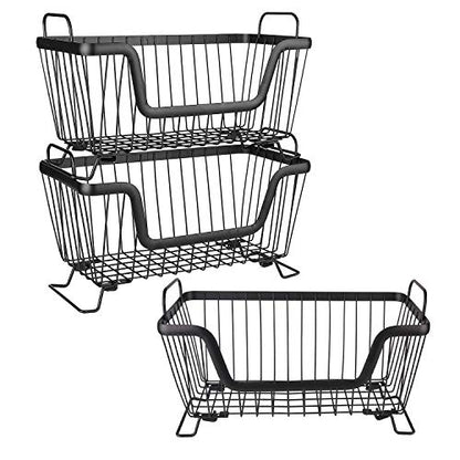 LOTTS Stackable Wire Basket, Metal Pantry Basket, Storage Organizer Bin with Handles, Fruit Basket for Kitchen Cabinets, Pantry, Closets, Bedrooms, Bathrooms (12.66.57.6") - 3 Pack - size: 3 Pack