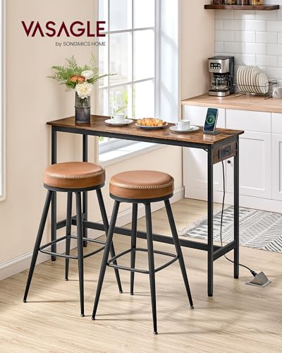 VASAGLE Bar Table, Narrow Long Kitchen Dining Table with Charging Station, Sturdy Metal Frame, Industrial, 15.7 x 47.2 x 35.4 Inches, Rustic Brown and Ink Black ULBT121K01 - color: Rustic Brown + Ink Black, size: 47.2"W, style: Industrial