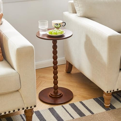 Aibiju Round Side Table, Solid Wood End Table, Small Drink Table Sofa End Table, Bedroom Small Corner Table, Sturdy Weight-Bearing Design Brown YD-RST001H - color: Brown