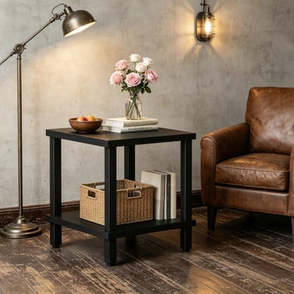 MMEOLUOOK Large End Table Square Side Table Modern Sofa Table 20 Inch Industrial Coffee Table NightStand with 2-Tier Storage Shelf for Living Room Bedroom Black MLBZ06B - color: Black