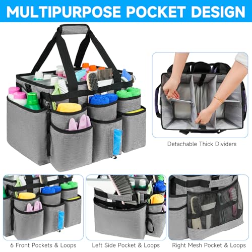 Large Rolling Cleaning Caddy Bag with Detachable Trolley,Cleaning Cart on Wheels with Shoulder Strap,Cleaning Supplies Organizer for Housekeepers,Gray - color: Grey