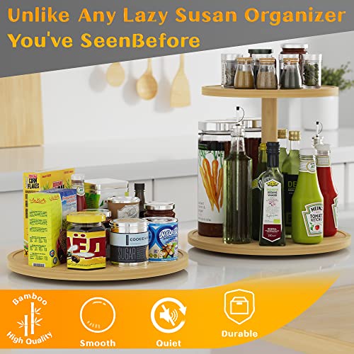 Lazy Susan Organizer Homerays 9 Inch Non-Skid Bamboo Lazy Susan for Kitchen Rotating Spice Rack for Kitchen Cabinet, Wood Turntable for Kitchen Countertop Organizer - size: 9" - Bamboo