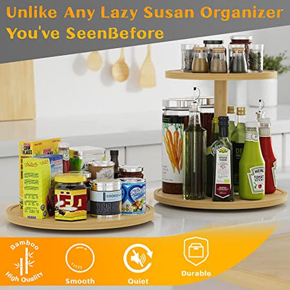 Lazy Susan Organizer Homerays 9 Inch Non-Skid Bamboo Lazy Susan for Kitchen Rotating Spice Rack for Kitchen Cabinet, Wood Turntable for Kitchen Countertop Organizer - size: 9" - Bamboo