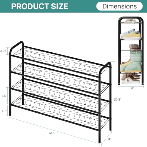 viewcare Long Shoe Rack for Closet, 4-Tier Extra Long Shoe Rack for Entryway & Garage, Black Shoe Organizer Holds 20-23 Pairs, Sturdy Metal Construction - size: 4-Tier(Extra Long)