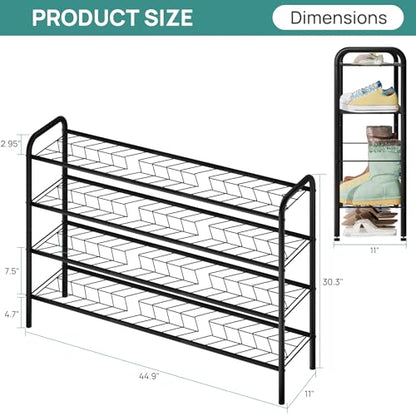viewcare Long Shoe Rack for Closet, 4-Tier Extra Long Shoe Rack for Entryway & Garage, Black Shoe Organizer Holds 20-23 Pairs, Sturdy Metal Construction - size: 4-Tier(Extra Long)
