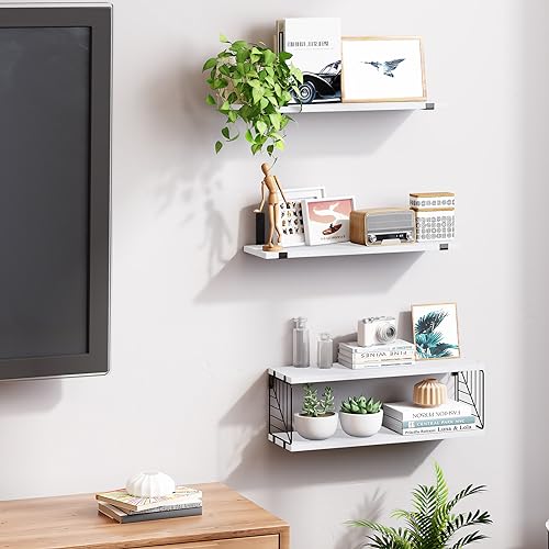 Fixwal 3+1 Tier Bathroom Floating Shelves Over Toilet, White | White Wood Shelf Set with Toilet Paper Storage Basket, Natural Finish, 40Lb Weight Limit, Quick Mount, Versatile - color: White