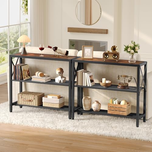 Hoctieon Industrial Console Table, 3-Tier Entryway Tables, Metal Frame, Sofa Table with Shelf, Hallway Tables, Entrance Desk for Entryway, Living Room, Foyer, Hallway, Rustic Brown&Black - color: Rustic Brown, size: 1 Pack