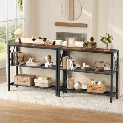 Hoctieon Industrial Console Table, 3-Tier Entryway Tables, Metal Frame, Sofa Table with Shelf, Hallway Tables, Entrance Desk for Entryway, Living Room, Foyer, Hallway, Rustic Brown&Black - color: Rustic Brown, size: 1 Pack