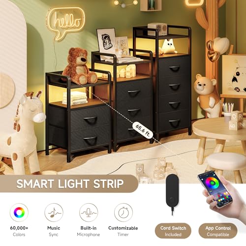 Lazzanto Night Stand Bedside Table Bedroom - Tall Nightstand with Charging Station & LED Light Strip, Bed Side Table with Shelf & Drawers, 2 U-S-B Ports & 2 AC Outlets, Black - color: Black, size: 4 Drawers