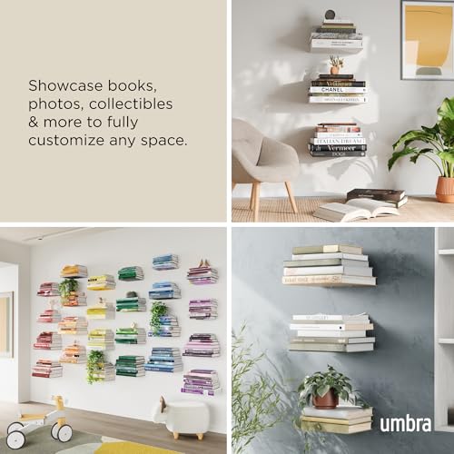 Umbra Conceal, Sturdy Metal Floating Bookshelf for Wall, Silver, Large, Set of 3 - size: Set of 3, Large