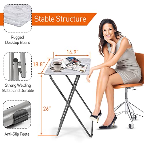 Tv Trays, Folding Tray Table, Dinner Tray Table with No Assembly Required&Sturdy, Foldable Snack Eating Trays Table for Living Room, 15 x 18.9 x 26 in(White Marble,1PC) - color: White Marble, size: 1pc