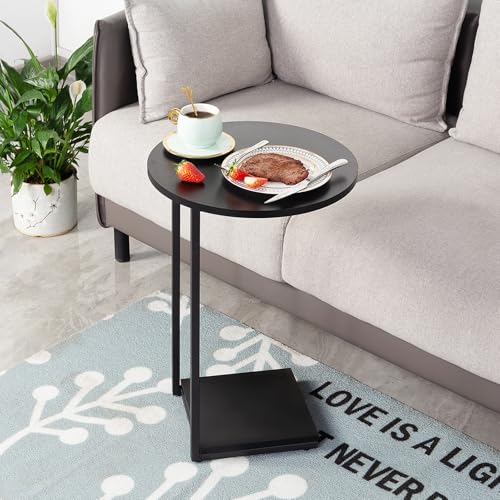 HDANI C Shaped End Table Set of 2,Couch Side Table That Slide Under,C Table End Table for Livingroom, Bedroom,Office (Black) - color: Black, size: Round 2 Pcs