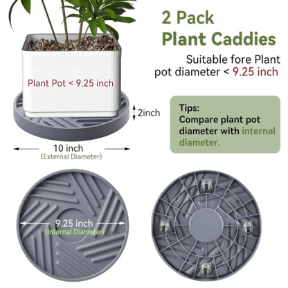 2 Pcs Plant Caddy with Hidden Wheels 10 Inch Heavy Duty Rolling Plant Stand, Indoor Outdoor Plant Saucer Tray with $9.9 Garden Tools (Gray) - size: 10 Inches of 2 Pack (Gray)