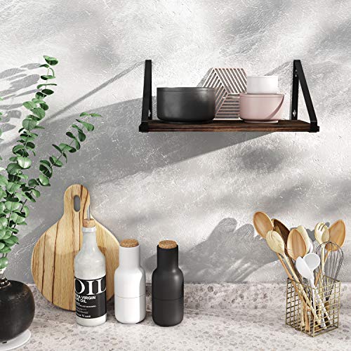 BAMEOS Floating Shelves Rustic Wood Wall Shelf Wall Mounted Shelves for Living Room, Office, and Bedroom, with Metal Bracket - style: 1 pack Carbonized 16"W 8"D