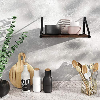 BAMEOS Floating Shelves Rustic Wood Wall Shelf Wall Mounted Shelves for Living Room, Office, and Bedroom, with Metal Bracket - style: 1 pack Carbonized 16"W 8"D