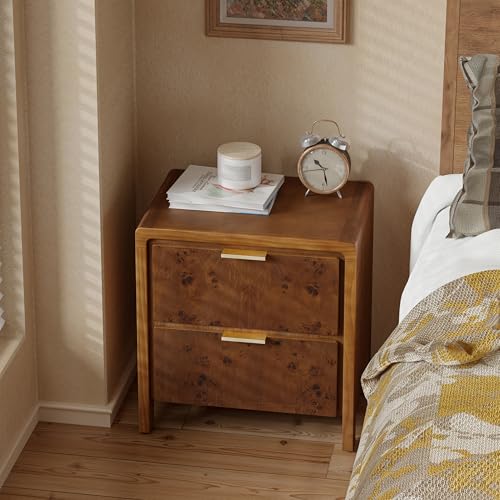 COZAYH Farmhouse Nightstand with 2 Drawer, Distressed Wood Rustic Accent Bedside Table, Burl Finish Side Table for Bedroom, Entryway, Fully Assembled, Brown - color: Dark Brown, size: 2 Drawer-No USB