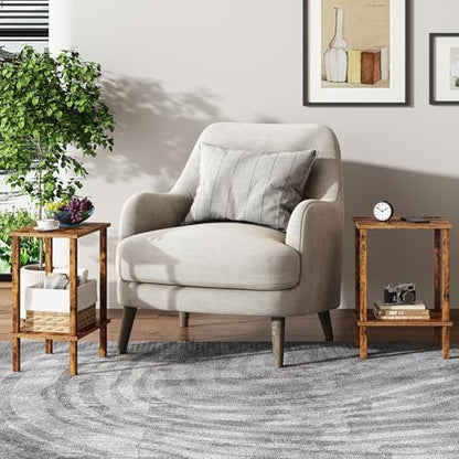 TUTOTAK End Table, Set of 2, Side Table, Nightstand, 2-Tier Storage Shelf, Sofa Table for Small Space, Living Room, Bedroom, Brown TB01BB035C - color: Brown