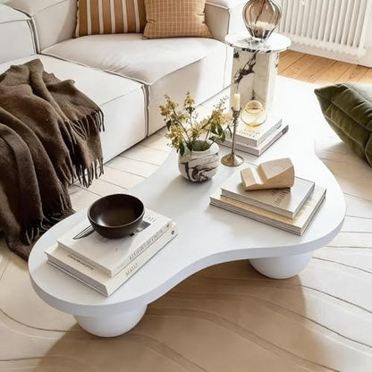 46" Cloud Coffee Table with 3 Ball Legs, Modern Irregular Center Table for Living Room, Low Cute Small MDF Tea Table for Bedroom, Space Apartment Cream White - color: Cloud-46"cream White