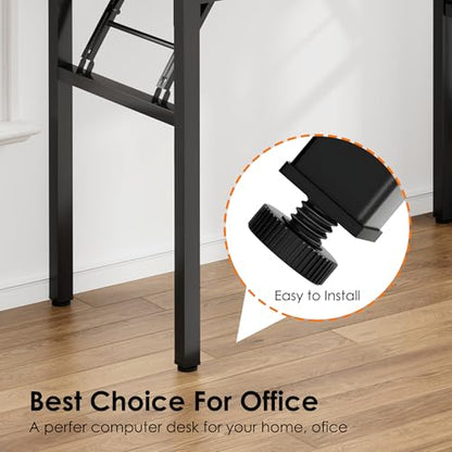 Need Office Computer Desk -35.8 L Sturdy and Heavy Duty Folding Laptop Table,Writing Table/Home Office Desk/Sewing Table, No Assembly Required, Teak & Black Frame - color: Teak & Black Frame, size: 35.8inch