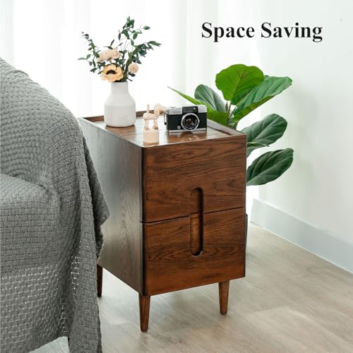 Narrow Nightstand, Mid Century Modern Nightstand, Solid Wood Bedside Table, Side Table witn Drawers (Walnut, 11.81inches) - color: Walnut, size: 11.81inches