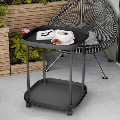 Side Table with Wheels, End Table Living Room Plastic Mobile Sofa Side Table Small Night Stand Bedroom Black - color: Black, size: 1 Pack