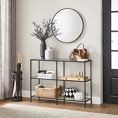 VASAGLE 39.4 Inch Console Table with 3 Shelves, Sofa Tables, Modern Entryway Table, Metal Frame, Tempered Glass Shelf, Entryway Living Room Bedroom, Classic Black and Transparent ULGT027B01 - color: Classic Black + Transparent, size: 39.4"W