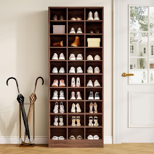 LITTLE TREE 70.9" Tall Shoe Rack, 10-Tier Freestanding Shelf, Max. Store 30 Pairs, Shoe Cabinet Organizer for Living Room, Entryway, Cloakroom, Brown - color: Brown