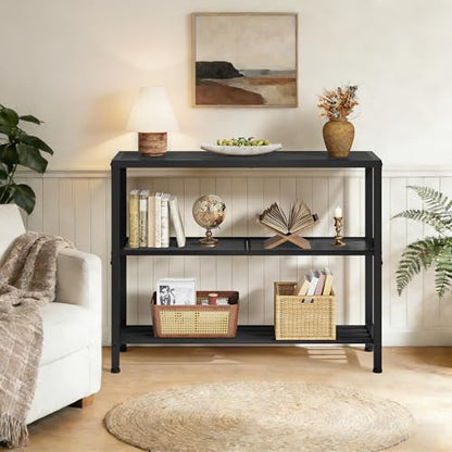Hoctieon Industrial Console Table, 3-Tier Entryway Table, Metal Frame, Sofa Tables with Shelf, Hallway Desk, Entrance Desk for Entryway, Living Room, Foyer, Hallway, Black - color: Black, size: 1 Pack