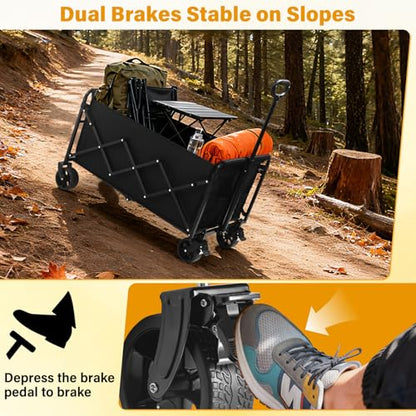 Wagons Carts Foldable,Large Capacity Foldable Wagon Cart Collapsible Wagon with Wheels & Drink Holders,Heavy Duty Utility Folding Cart for Camping Garden Grocery Shopping - size: 500 lbs