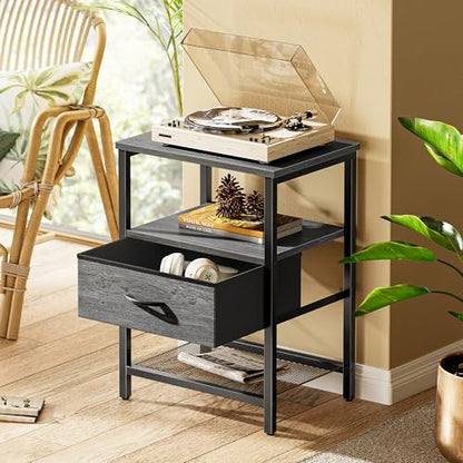 Huuger Nightstand Set of 2, Night Stand with Fabric Drawer, Mesh Shelf, Side Table with Storage, Fabric Drawer Dresser, Open Shelf, Metal Frame, Bedroom, Grey - color: Grey