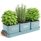 volila Herb Planter Indoor - Set of 3 Teal Blue Indoor Herb Garden Pots for Plants with Leather Handled Tray - Window Sill Plant Shelf - Herb Pots with Drainage Holes and Labels - color: Teal Blue
