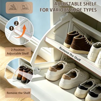 Shoe Cabinet with 2 Flip,Shoe Cabinet Storage,Shoe Organizer Cabinet,White | Hidden Wood Shoe Cabinet,reestanding Shoe Rack Cabinet for Entryway Hallway - color: White
